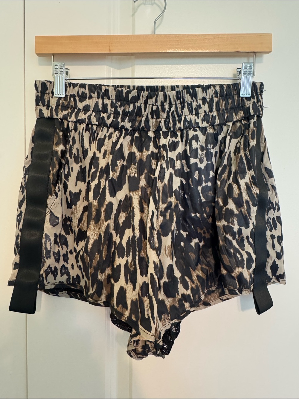 Nylon Leopard Print Shorts with Ribbon Trim